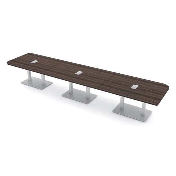 18' X-Large Rounded Corner Conference Table Metal Base Electric Module