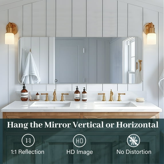 18”X48” Silver Bathroom Mirrors for Vanity, Rounded Rectangle Brushed Silver Metal Frame Mirror, Anti-Rust, Tempered Glass, Hangs Horizontally or Vertically