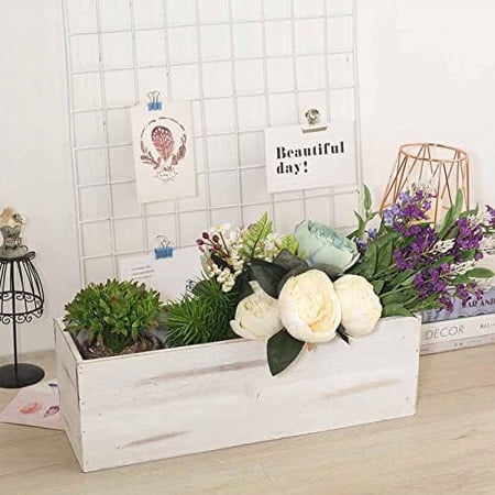 18"X6" Whitewash Rectangular Wood Planter Box Set With Plastic Liners