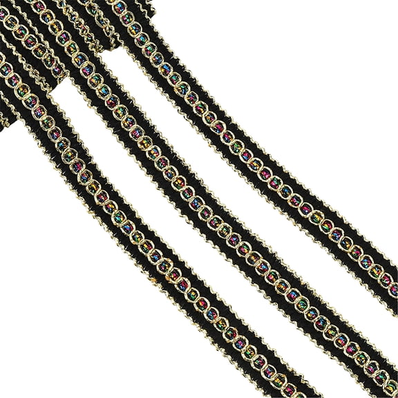 18 Yards 1/2 Inch Black Gold Gimp Fabric Ribbon Metallic Glitter Woven Braid Lace Trim Polyester Upholstery Decorative Trimming Bulk