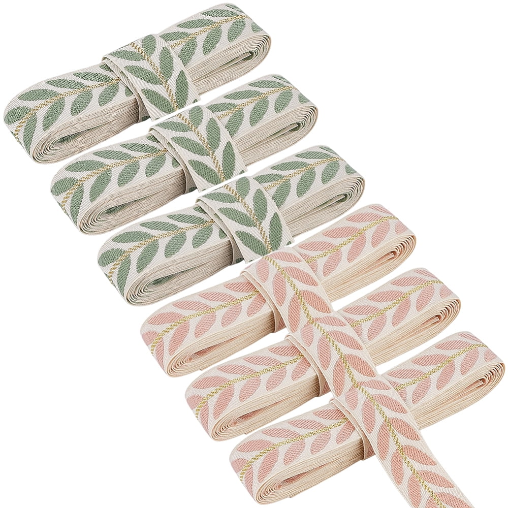 18 Yards 2 Colors Polyester Leaf Jacquard Ribbons Mixed Color 1- inch ...