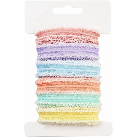 18 Yards Pastel Rainbow Ribbon Wired Colored Pleated Ruffle Ribbon Trim Polyester Colorful Wavy Edge Mesh Fabric Ribbons for Sewing Making Crafts Dresses Gift Wrapping DIY Home Decor Supply