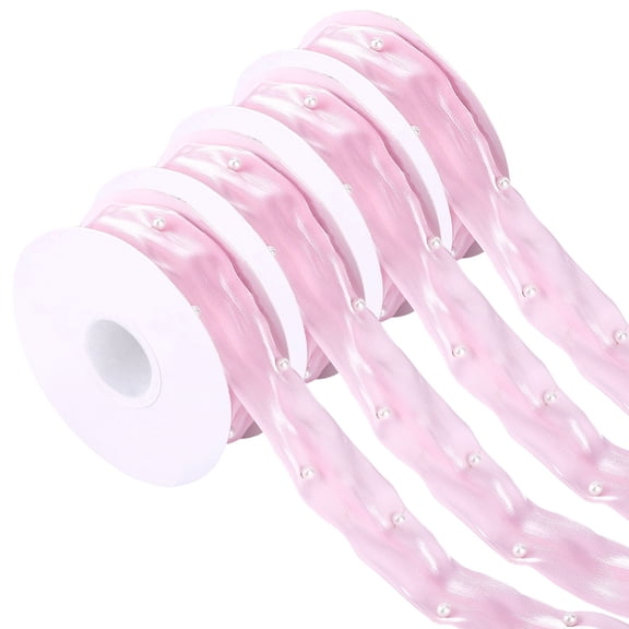 18 Yards Pink Organza Pearl Ribbon White Plastic Beads Silk Fabric Roll Polyester Lace Trim Ribbons DIY