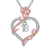 18 Year Old Birthday Gifts S925 Sterling Silver Love Heart Rose Flower Pendant Necklace for Women 16th/18th/21th/25th/30th/40th/50th/60th Gifts for Daughter Sister Graduation Jewelry 18th