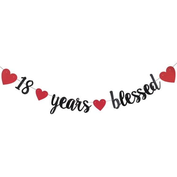 18 Years Blessed Black Glitter Banner, Pre-Strung.Funny Black Glitter Sign for 18th Birthday/Wedding Anniversary Party Supplies Photo Props.Black