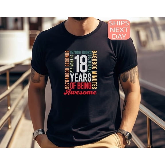 18 Years of Being Awesome Shirt, 18th Birthday Tee, Birthday T Shirt for 18 Year Old Boy, 18th Birthday Gift, Birthday Countdown Tshirt
