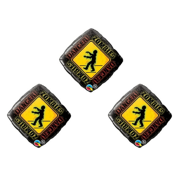 18" Zombie Party DANGER ZOMBIES CROSSING Foil Halloween Balloons/Pack of 3