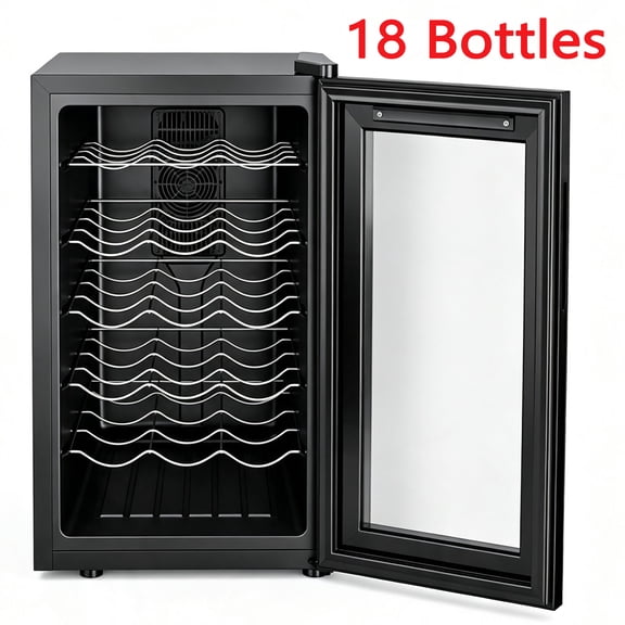 18 bottle Wine Cooler with Glass Door, 24 Inch Compressor Wine Cooler, Digital Touchscreen Freestanding Compressor Wine Fridge for Countertop