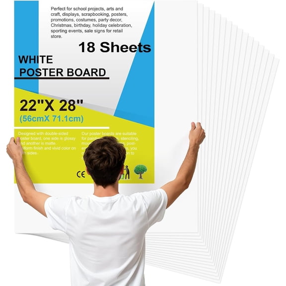 18 count 22" x 28" Poster Board Paper White Bulk, 250 GSM Vision Poster Boards for School Arts Craft Projects Presentations Drawing Scrapbooking Blank Graphic Display