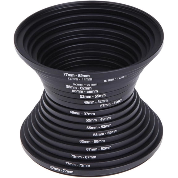 18 count 67-82mm Metal Step Up Down Filter Ring Adapter Set Compatible with Digital SLR Camera Lens Accessories