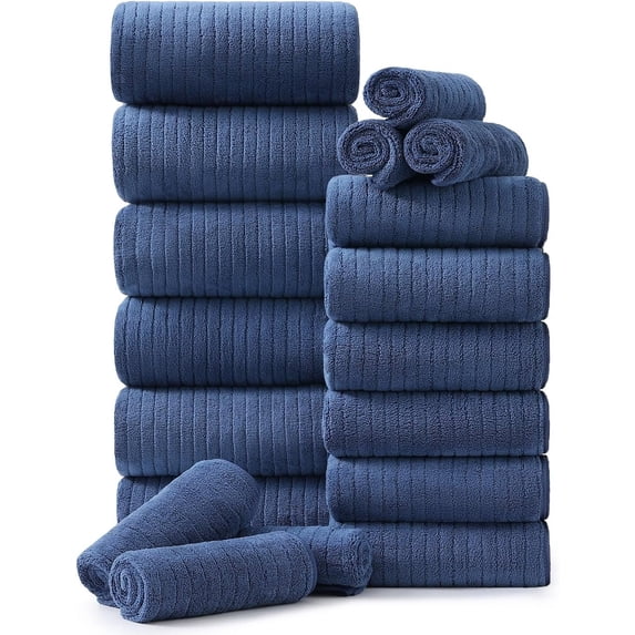 18 count Family Bath Towel Set Include 6 Bath Towels,6 Hand Towels and ...