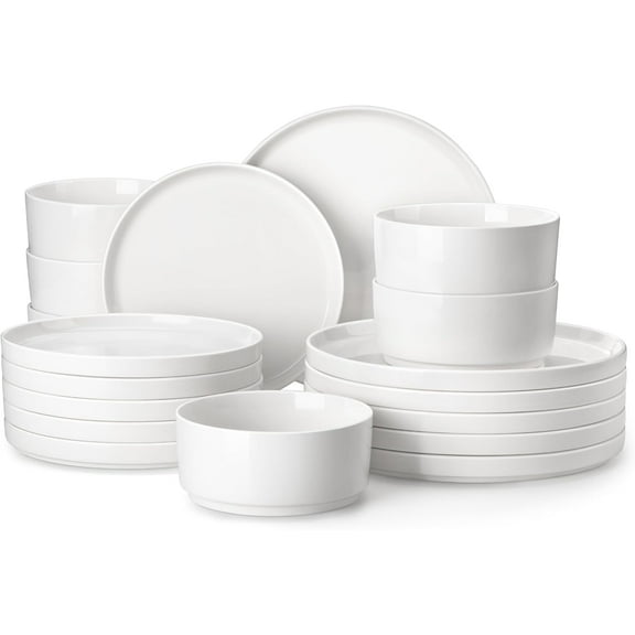 18 count Porcelain Dinnerware Set, Modern White Dish Set for 6,  Serving Plates and Bowls Sets, Chip and Scratch Resistant Dishware Sets Kitchen Dishes Dining Ware Set, Series LEAH