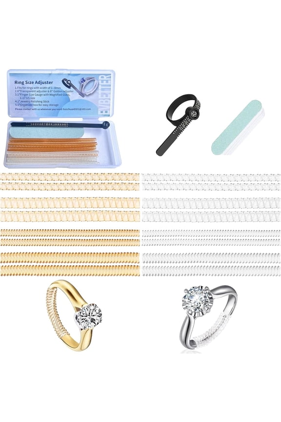 18 count Ring Sizer Adjuster for Loose Rings with Finger Gauge & Polishing Stick,8 + 8 Clear TPU Guards, Invisible Tighteners Without Resizing, Fits 1-8mm Bands for Women Men, Ring Measurement Tool