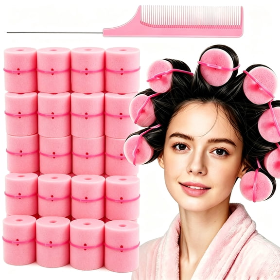 18 extra large foam sponge hair curls Soft sleep curlers Curved wavy hair perm styling tools Elastic for long hair, short hair ladies and children 2 inches 2.75 inches