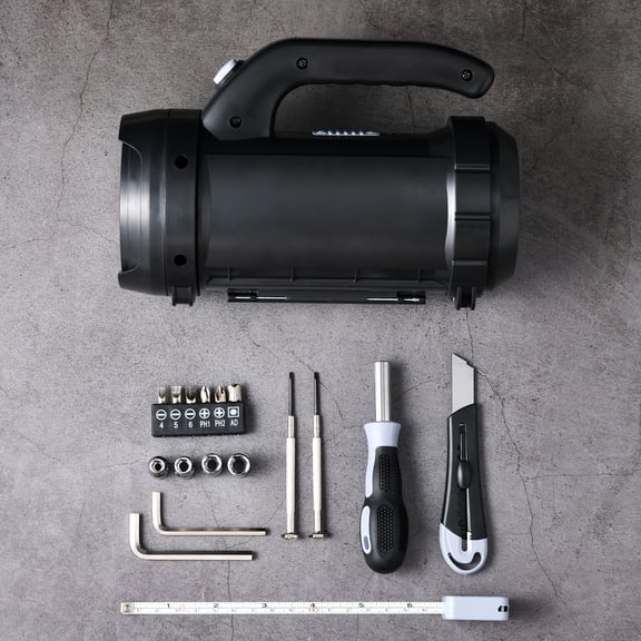 18-in-1 Multi-Function Tool Flashlight, Outdoor Emergency Repair Kit, Portable Car Tool Set with Bits, Knife, Tape Measure, LED Light, Battery-Free, Perfect Father's Day Gift