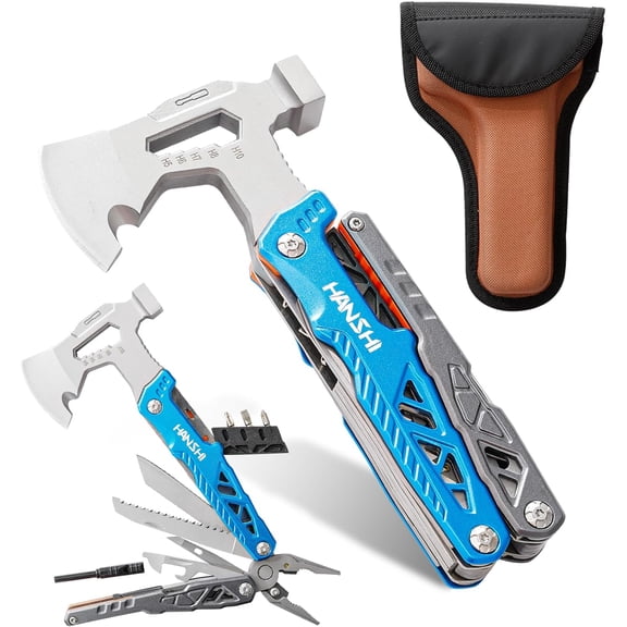 18-in-1 Multitool Hammer Adjustable Wrench, Pocket Multi Tool Pliers with Knife, Screwdrivers & Wire Cutter, Survival Camping Gear, All-in-One Emergency Tool Gifts for Men Dad Husband
