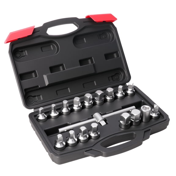 18 in 1 Oil Drain Plug Removal Tool Key Set Square Hexagonal Socket Set Nut Adapter Tool Car Repair Maintenance