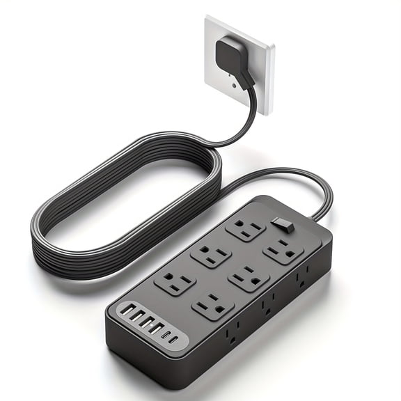 18-in-1 Power Strip Surge Protector, 12 AC Outlets & 6 USB Ports (4A+2C), 5ft Flat Plug Extension Cord, Fire-Resistant, Compact Charging Hub for Home Office Travel