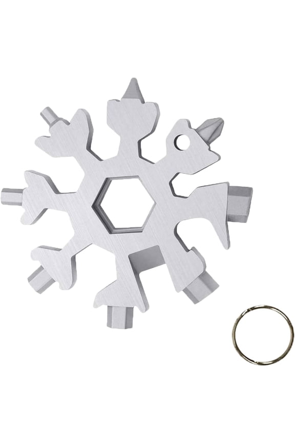 18-in-1 Snowflake Multi Tool, Protable Stainless Steel Snowflake Tool Bottle Opener/Screwdriver/Wrench with Key Ring for Indoor Outdoor (Silver)