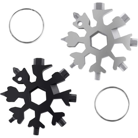 18-in-1 Snowflake Multi-Tool,Stainless Steel Multitool Card Combination Compact Portable Outdoor Products Snowflake Tool Card (2 Pack) Silver Black