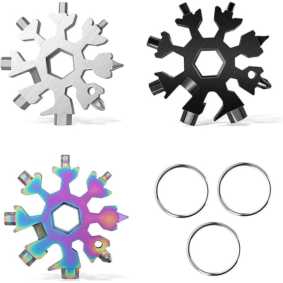 18-in-1 Snowflake Multi-Tool,Stainless Steel Snowflakes Multi-Tool Snowflake Tool Card Multifunctional Snowflake Screwdriver Tool Durable and Portable to Take (3 Pack)