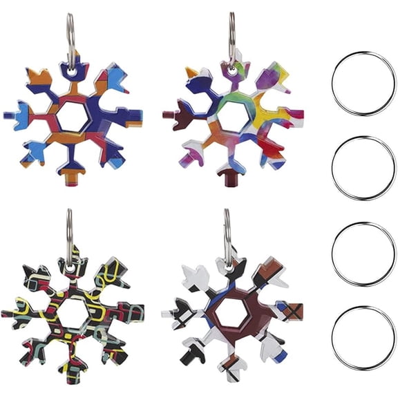 18-in-1 Snowflake Multi-Tool,Stainless Steel Snowflakes Multi-Tool Snowflake Tool Card Multifunctional Snowflake Screwdriver Tool Durable and Portable to Take (4 Pack)