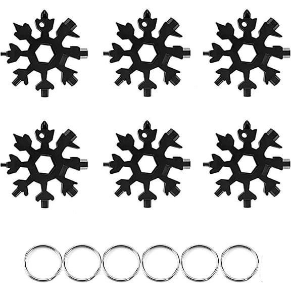 18-in-1 Stainless Steel Snowflake Multi-Tool, Multitool Card Portable Outdoor Products Snowflake Tool Card for Outdoor Enthusiast,6 Black+1Burlap bag