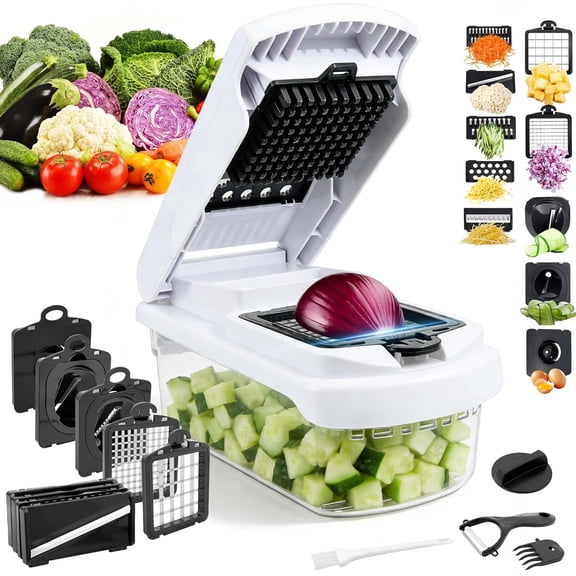 18-in-1 Vegetable Chopper Mandoline Slicer for Kitchen, Food Chopper with Container, Veggie Cutter, Onion Mincer Tomato Dicer, Fruit Slicer Spiralizer, Cheese Grater, Kitchen Gadgets House Essentials
