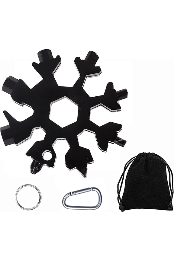 18-in-1 snowflake multi-tool, Stainless Steel Snowflakes Standard Multi Tool with Gift Box, Key Ring and Carabiner Clip (Black)
