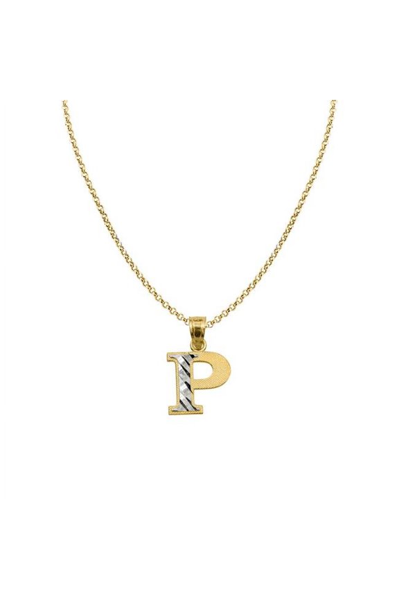 18 in. 14K Two Tone Gold Diamond-Cut Initial Letter P Pendant with 1.2 mm Rolo Chain