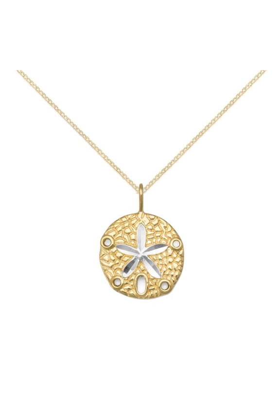 18 in. 14K Yellow Gold Plated Sterling Silver Sand Dollar Pendant with 1.5 mm Cable Chain