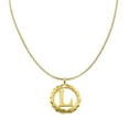 thumbnail image 1 of 18 in. 14K Yellow Gold Round Wreath Initial Letter L Pendant with 1.2 mm Rolo Chain, 1 of 1