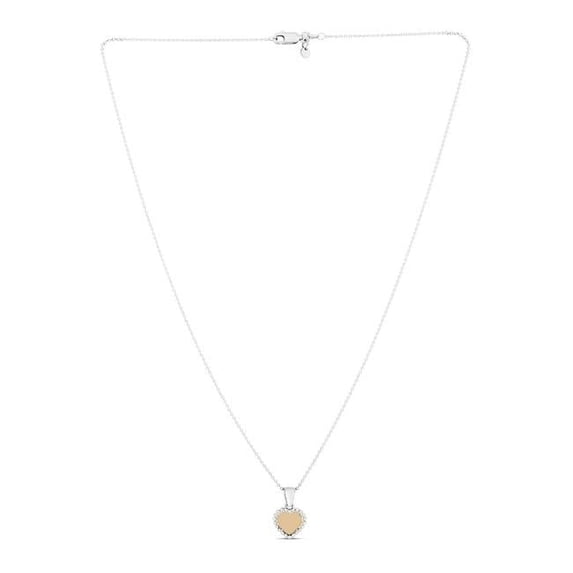 18 in. 18K Sterling Silver Yellow Light Rhodium Polished Heart Popcorn Pendant with 1.2 mm Shiny Bead Chain
