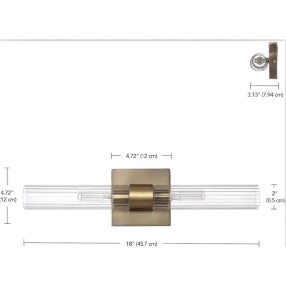 Open Box 18 in. 2-Light Matte Brass Vanity Light with Ribbed Glass Shades