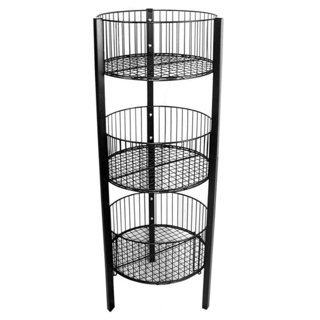Black 18" 3-Tier Round Wire Storage Bin