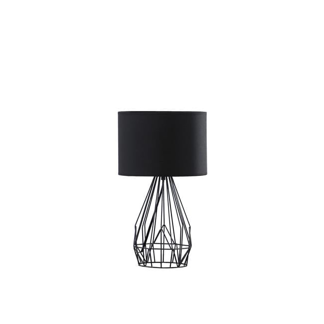 18" Black Metal Cage Table Lamp with Fabric Shade