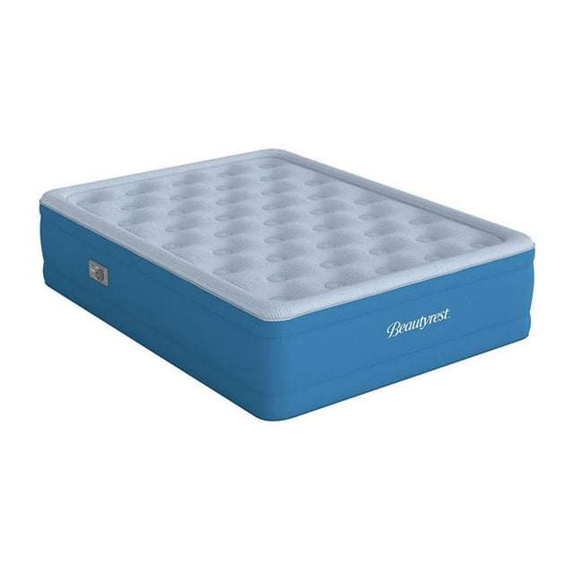 18 In Beautyrest Comfort Plus Offset Coil Air Mattress With Inset Pump Blue Queen Size 7834