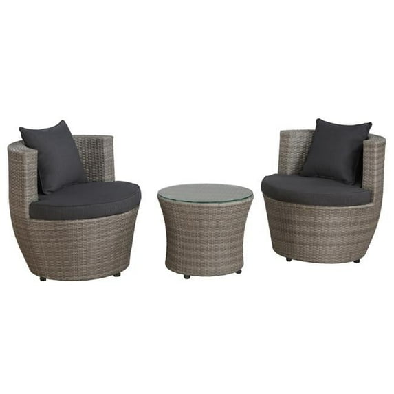 18 in. Bistro All-Weather Conversation Set with Two Round Chairs & Glass Top Table, Gray