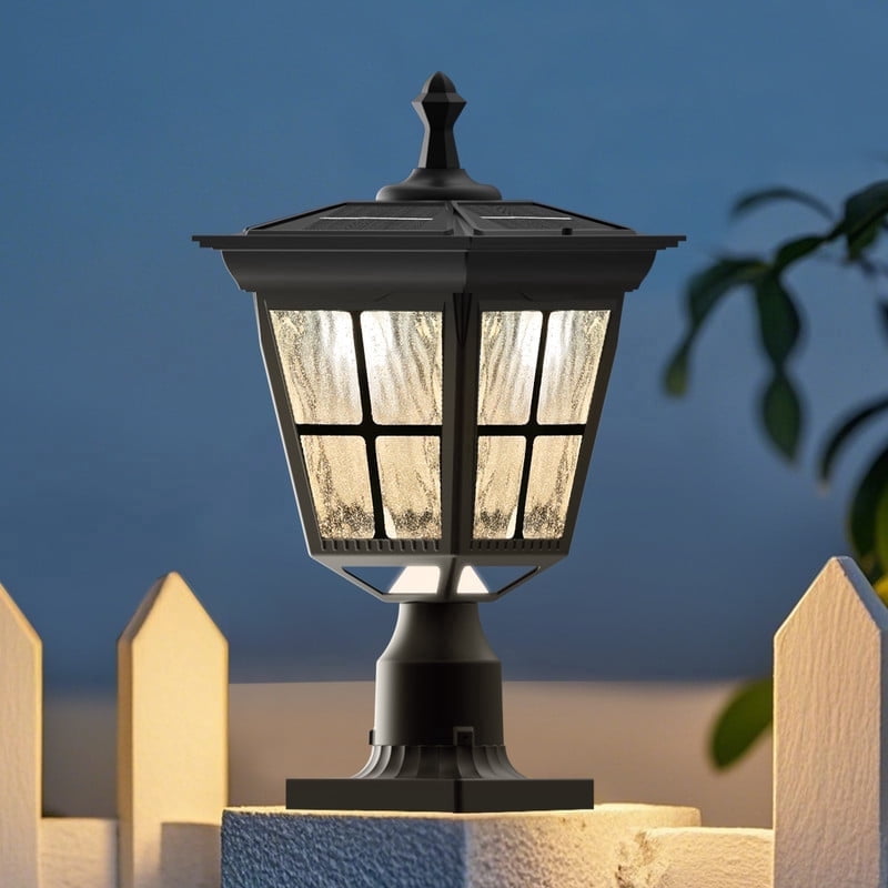 Cedar Hill 18-in Black Frozen Ice Glass Outdoor Solar Post Lantern Dusk-to-Dawn