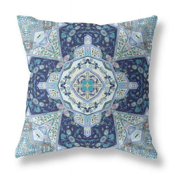 18 in. Boho Floral Geo Suede Throw Pillow, Indigo & Light Blue