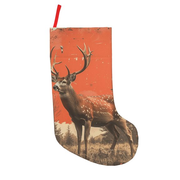 18 in Christmas Stocking, Xmas Hanging Decor Fireplace Family Holiday Gift, Deer Camo Vintage Red Print