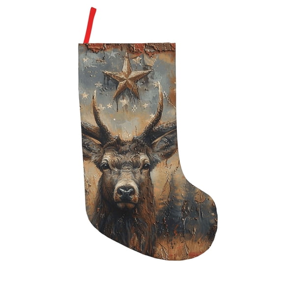 18 in Christmas Stocking, Xmas Hanging Decor Fireplace Family Holiday Gift, Star Deer Hunting Camouflage Vintage Print