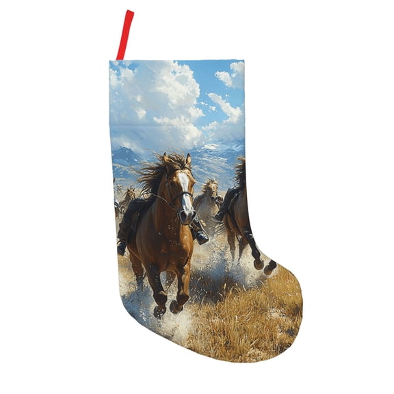18 in Christmas Stocking, Xmas Hanging Decor Fireplace Family Holiday Gift, Western Horses Runing Print