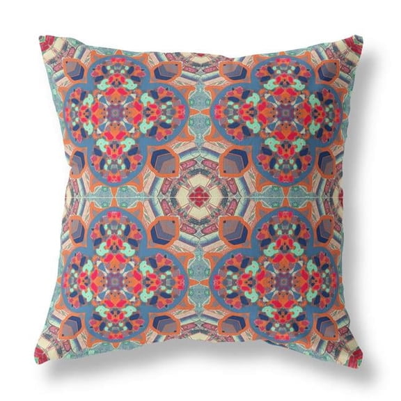18 in. Cloverleaf Boho Suede Throw Pillow, Orange, Blue & Aqua
