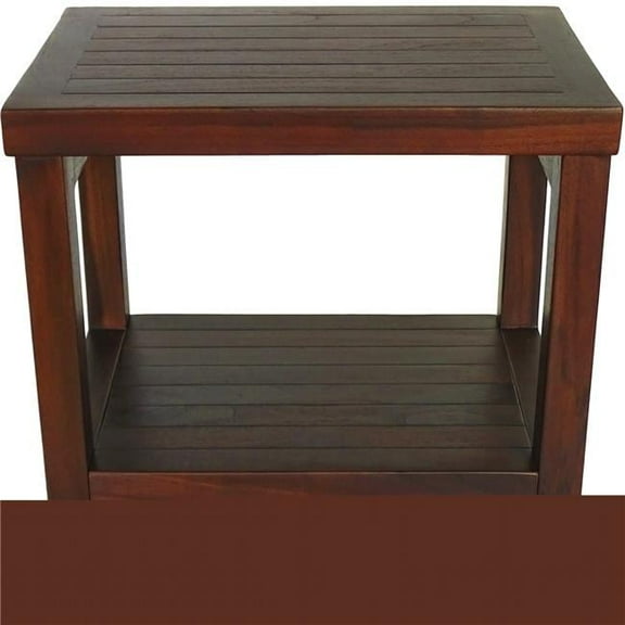 18 in. Compact Rectangular Teak Shower or Outdoor Bench with Shelf, Brown