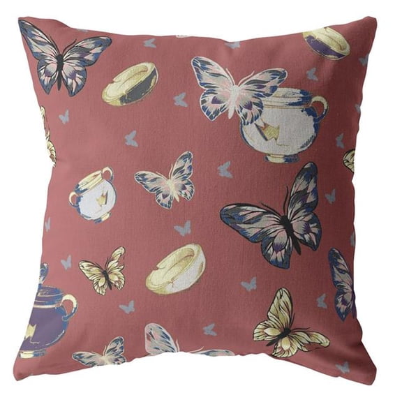 18 in. Copper Rose Butterflies Indoor & Outdoor Throw Pillow, Muted Orange