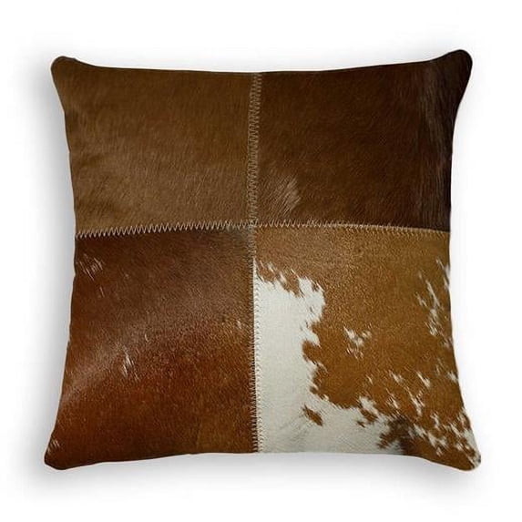 18 in. Cowhide Pillow, Brown & White