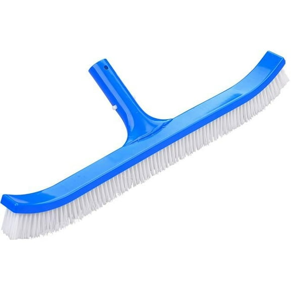 18 in. Curved Pool Brush for Walls & Floors with Nylon Fiber Bristles, Blue & Aluminum
