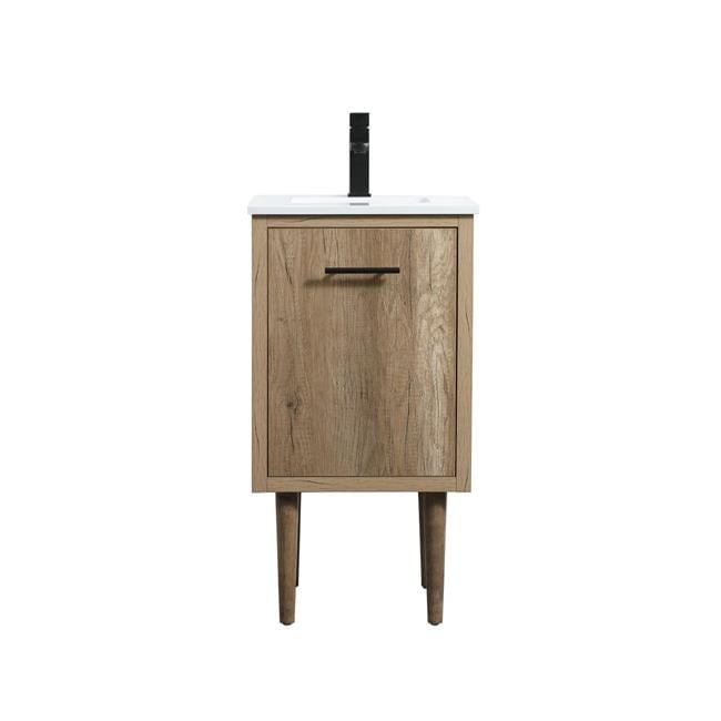Natural Oak Single Bathroom Vanity with Ivory White Quartz Top