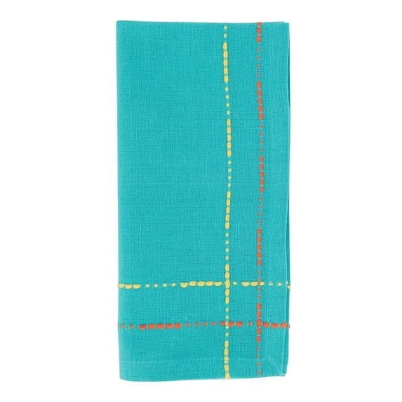 18 in. Dobby Border Square Table Napkins, Turquoise - Set of 4